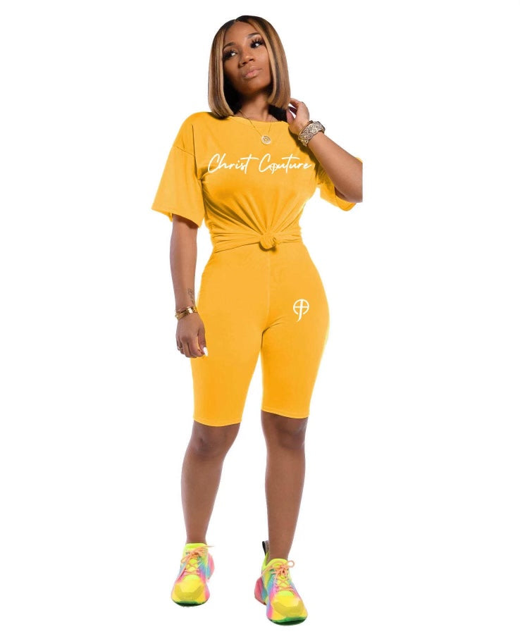Casual Biker Shorts Two-Piece Set