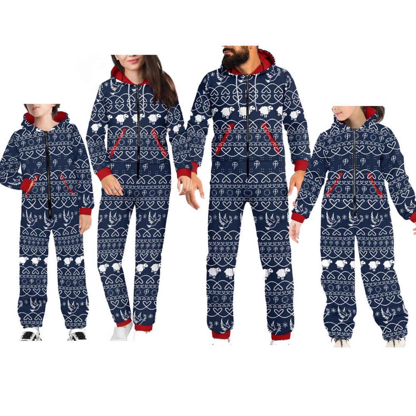 -CC- Sheep Pajamas Hoodie Sets - Blue