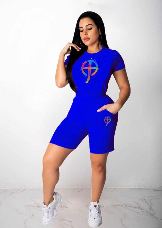 Casual Biker Shorts Two-Piece Set