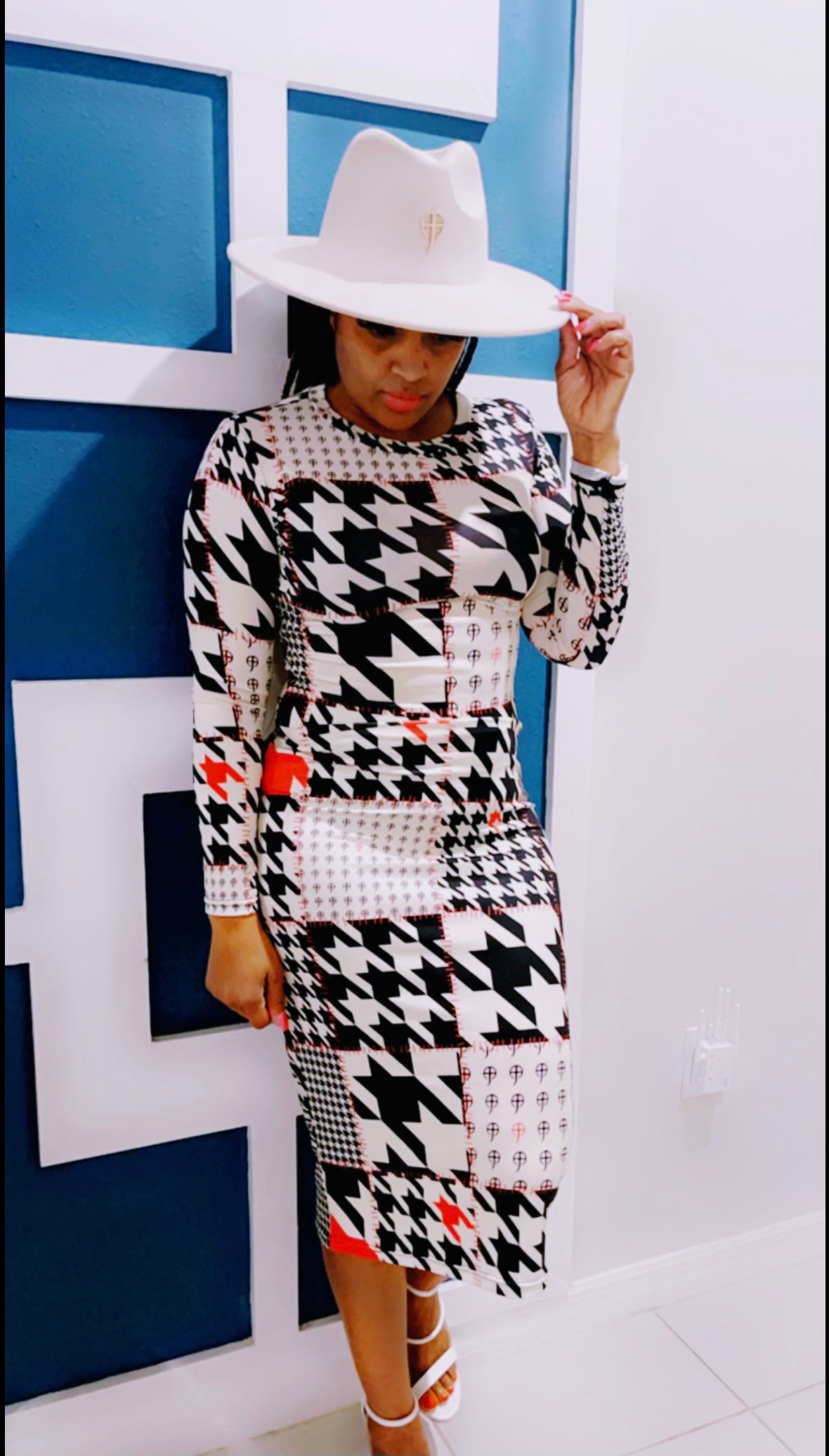 Christ Couture Houndstooth print Logo Dress