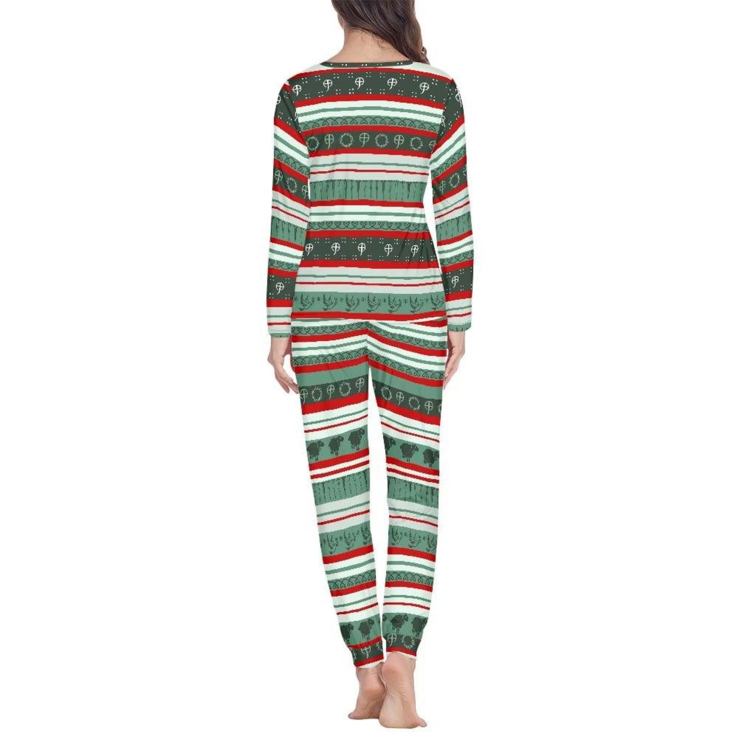 - CC-Christmas Green Candy Stripe Pajamas Sets ( Green )