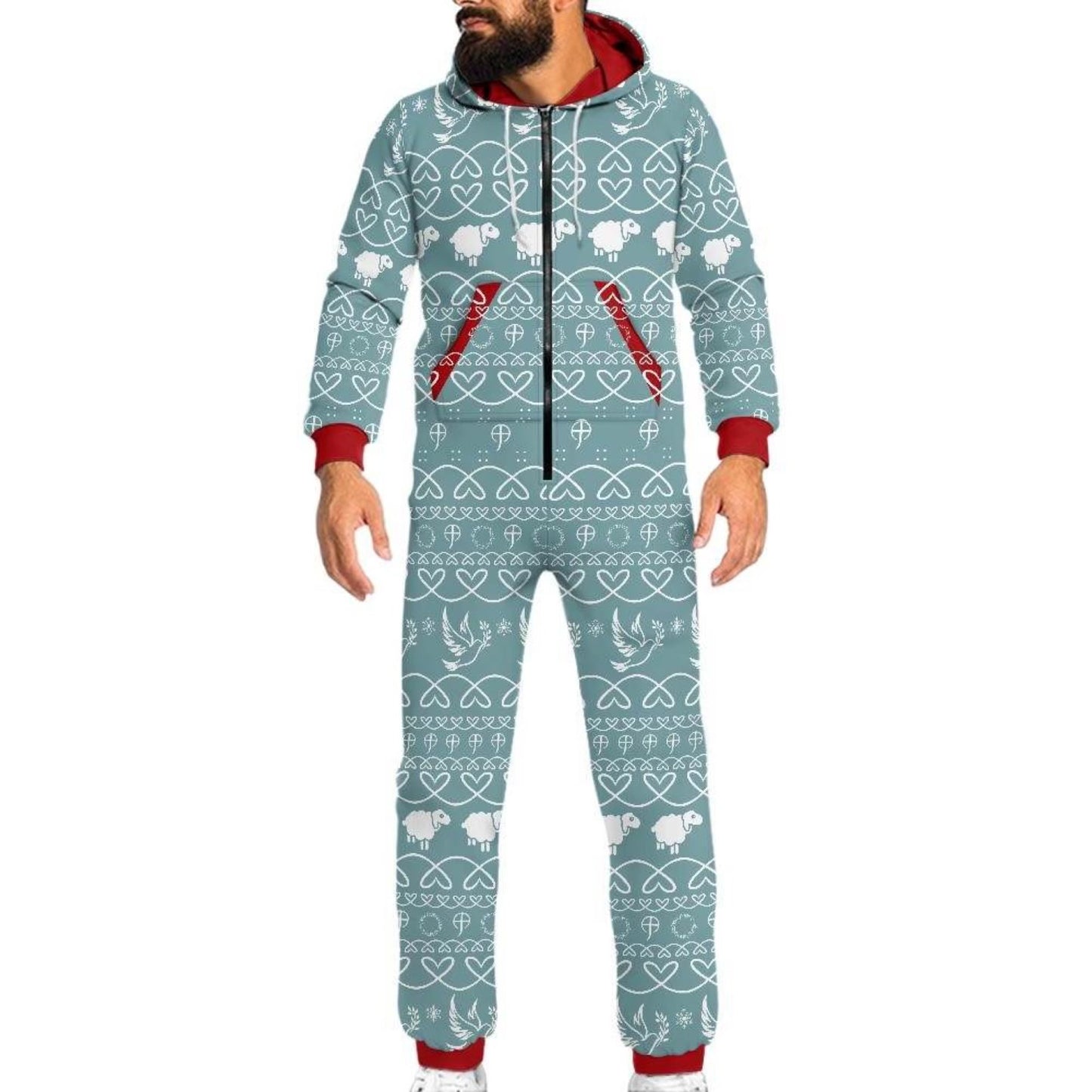 Christmas Jumpsuit Pajama sets with Sheep & Dove (Turquoise )