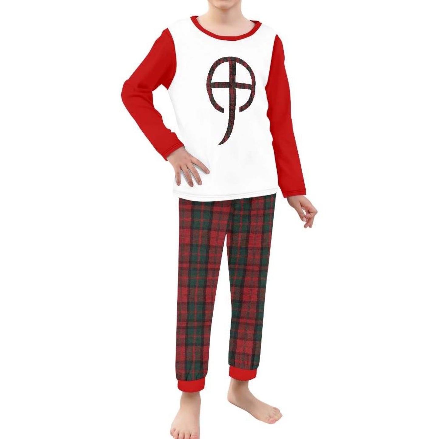 Oversized Plaid Logo Christmas Pajamas Sets ( Red )