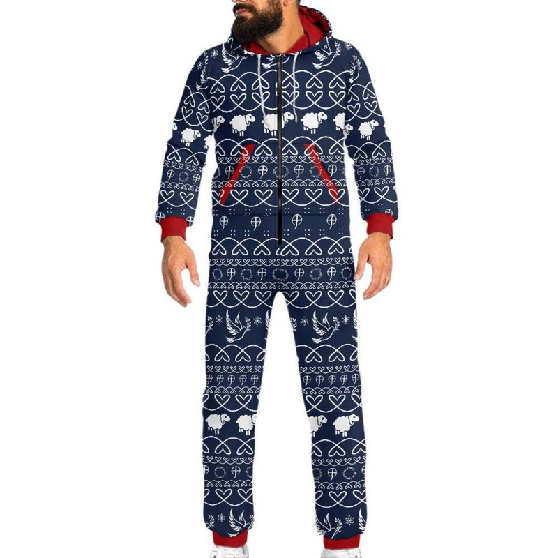 -CC- Sheep Pajamas Hoodie Sets - Blue