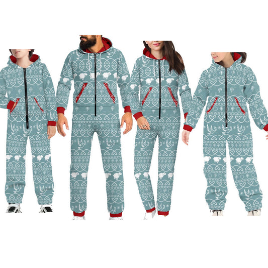 Christmas Jumpsuit Pajama sets with Sheep & Dove (Turquoise )