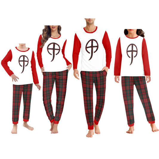 Oversized Plaid Logo Christmas Pajamas Sets ( Red )